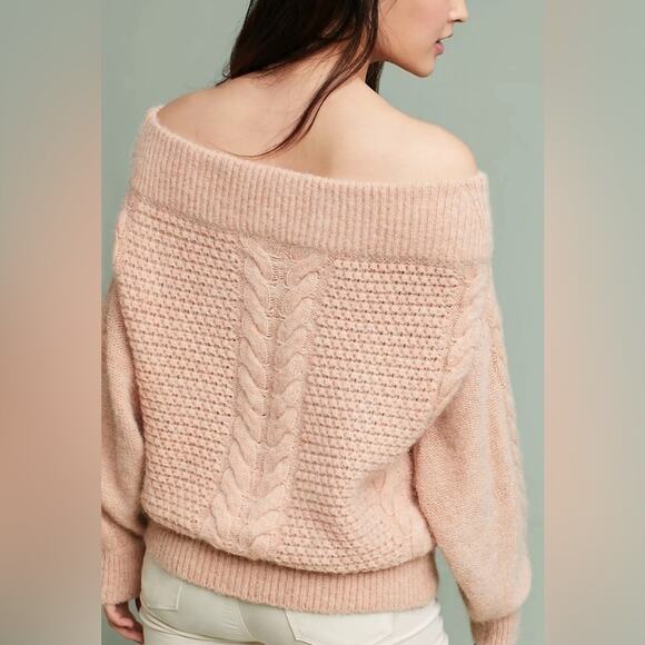 Sleeping on‎ Snow Anthropologie Cable Off Shoulder Sweater XS - Picture 1 of 6